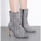 Pointy Toe High Heel Plaid Short Boots
