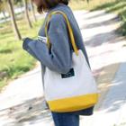 Applique Color Panel Canvas Bucket Bag