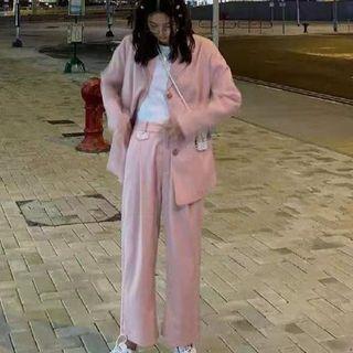 Single Breast Blazer / High-waist Plain Dress Pants