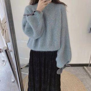 Bow-cuff Ribbed Sweater