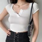 Cropped U-neck Plain Short-sleeve Top