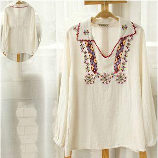 Embroidered Blouse Beige - One Size