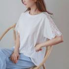 Sheer Lace-trim Raglan-sleeve T-shirt