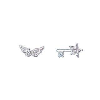 925 Sterling Silver Asymmetric Star Stud Earring 1 Pair - Silver - One Size