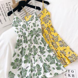 Flower Print Spaghetti-strap Mini A-line Dress