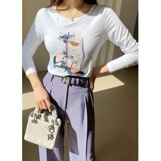 Beaded Illustration-printed T-shirt