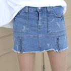 Inset Shorts Zip-hem Denim Miniskirt