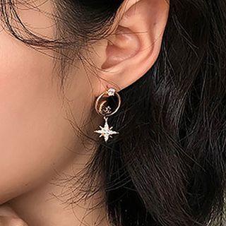 Rhinestone Moon & Star Dangle Earring Earrings - 1 Pair - One Size