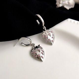 Strawberry Rhinestone Alloy Dangle Earring 1 Pair - S925 Silver Needle - Pink Rhinestone - Silver - One Size