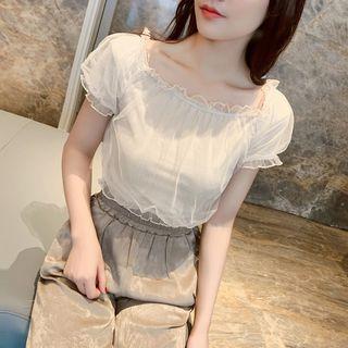 Short-sleeve Chiffon Top Almond - One Size