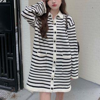 Striped Sweater A-line Dress Black & Whtie - One Size