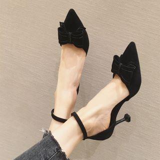 Bow Pointy-toe Ankle Strap Stiletto Heel Pumps