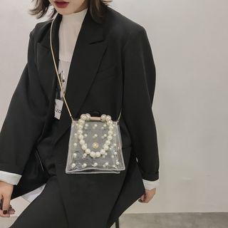 Faux Pearl Pvc Crossbody Bag Transparent - One Size