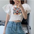 Embroidered Chiffon Top White - One Size