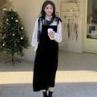 Long-sleeve Blouse / Spaghetti Strap Midi A-line Velvet Dress