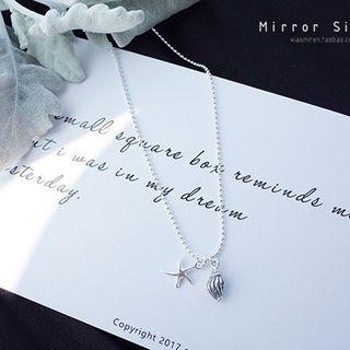 Starfish & Shell Pendant Necklace 925 Silver - One Size