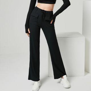 Pocket Detail Drawstring Knit Wide-leg Pants