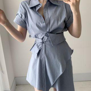 Short-sleeve Asymmetrical Mini Shirtdress