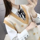 Contrast Trim Polka Dot Knit Vest