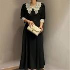 Puff-sleeve Lace Panel Dress As Shown In Figure - One Size