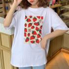 Elbow-sleeve Strawberry Print T-shirt White - One Size