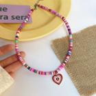 Heart Pendant Alloy Necklace 01 - Pink - One Size