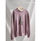 Frill-neck Printed Pullover Pink - One Size