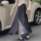 Dotted A-line Maxi Skirt White Dotted - Dark Blue - One Size