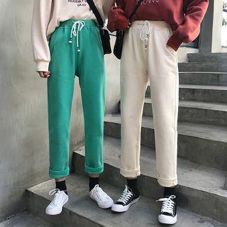 Drawstring Straight-cut Cuffed Pants