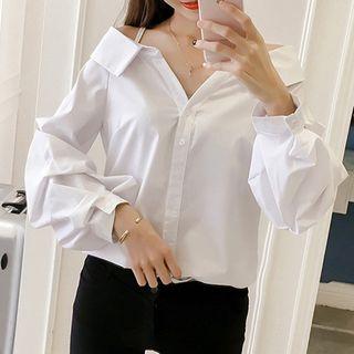 Puff-sleeve Cold-shoulder Shirt