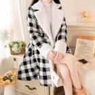 Fluffy-lined Plaid Tie-waist Coat