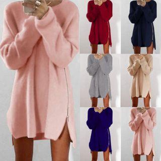 Zip Detail Long-sleeve Knit Dress