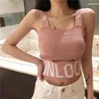 Flash Printed Lettering Cutout Cropped Knit Top