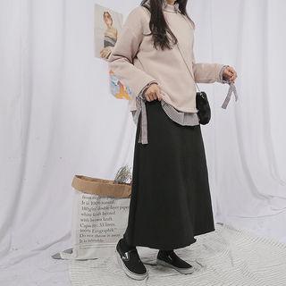 Band-waist Fray Maxi A-line Skirt