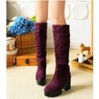 Ruched Faux Suede Block Heel Knee-high Boots