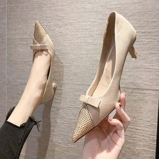 Panel Faux Leather Kitten Heel Pumps