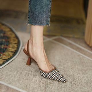 Pointed Slingback Chunky Heel Pumps