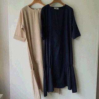 Short-sleeve Shirred-hem Dress