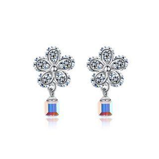 925 Sterling Silve Sparkling Elegant Noble Fashion Flower Earrings With Cubic Zircon And Austrian Element Crystal Silver - One Size