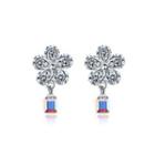925 Sterling Silve Sparkling Elegant Noble Fashion Flower Earrings With Cubic Zircon And Austrian Element Crystal Silver - One Size