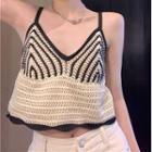 V-neck Color Block Knit Cropped Camisole Top Black & Almond - One Size