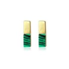Sterling Silver Plated Gold Simple Fashion Geometric Strip Imitation Malachite Stud Earrings Golden - One Size
