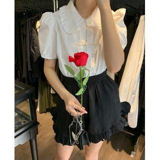 Short-sleeve Ruffle Trim Blouse / Skort