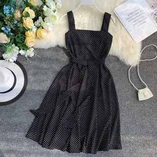 Wide-strap Dotted A-line Dress