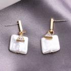 Shell & Rhinestone Triangular Drop Earring A432 - 1 Pair - Gold & White - One Size