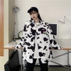 Long-sleeve Cow Print Shirt Cow Print - Black & White - One Size