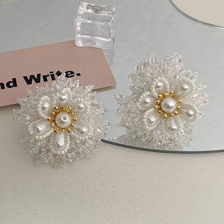 Faux Crystal Faux Pearl Flower Earring 1 Pair - White - One Size
