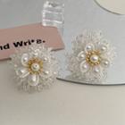 Faux Crystal Faux Pearl Flower Earring 1 Pair - White - One Size