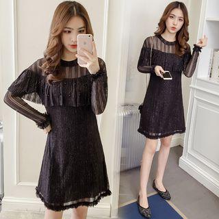 Long-sleeve Glitter Mini A-line Dress
