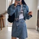 Denim Set: Cropped Jacket + A-line Miniskirt